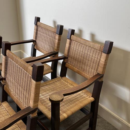 Vintage French Oak and Rattan Armchairs, 1940s, Set of 2 For Sale - Image 5 of 9