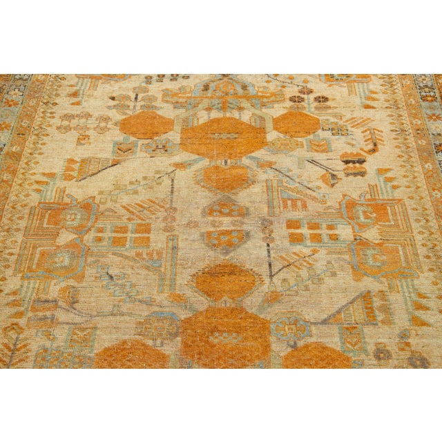 Persian Antique Persian Afshar Handmade Tan & Orange Wool Rug With Allover Design For Sale - Image 3 of 9