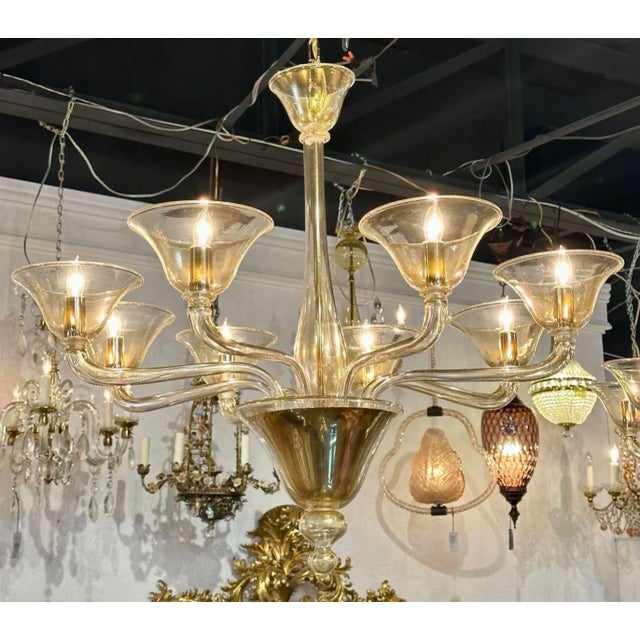 Murano Gold 8 Arm Chandelier For Sale - Image 10 of 10