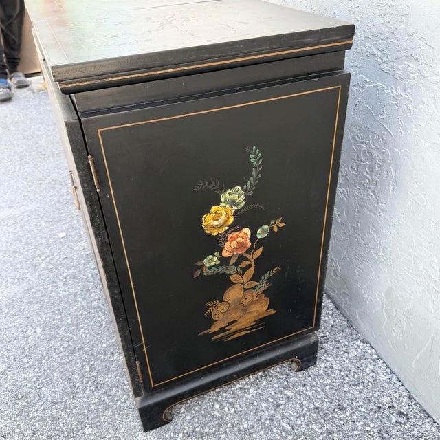 Vintage Chinese Hand Painted Extendable Dry Bar For Sale In West Palm - Image 6 of 11