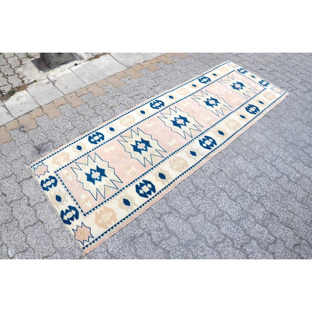 Blue and Pink Turkish Runner Rug For Sale - Image 6 of 11