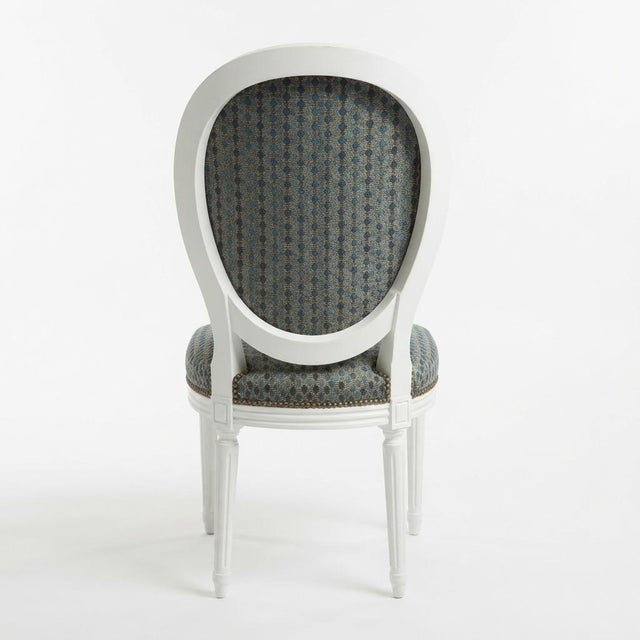 Blue Louis XVI Style Medallion Chairs in Blue Textured Fabric, 1980s, Set of 6 For Sale - Image 8 of 18