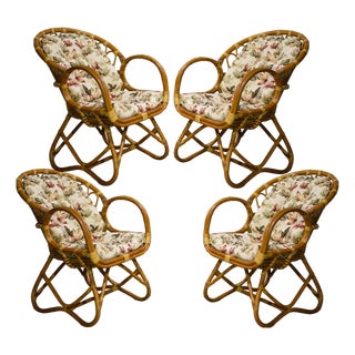 Vintage Palm Beach 2 Strand Rattan Bamboo Chairs in the Style of Franco Albini - Set of 4 For Sale
