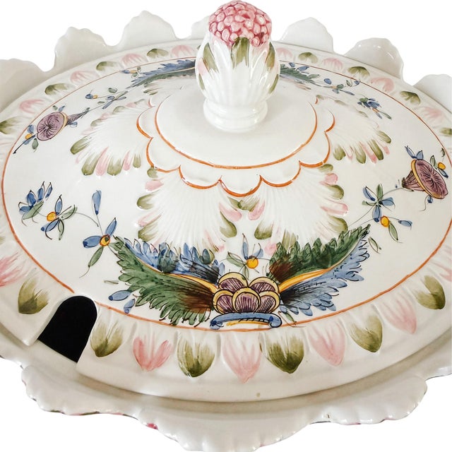 Large Vintage Italian Majolica Porcelain Soup Tureen Set With Platter & Ladle For Sale - Image 12 of 18