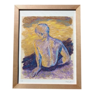 Contemporary Post-Impressionist Portrait of a Young Man by the River, Viktoria Maliar Artist’s Print, Framed For Sale