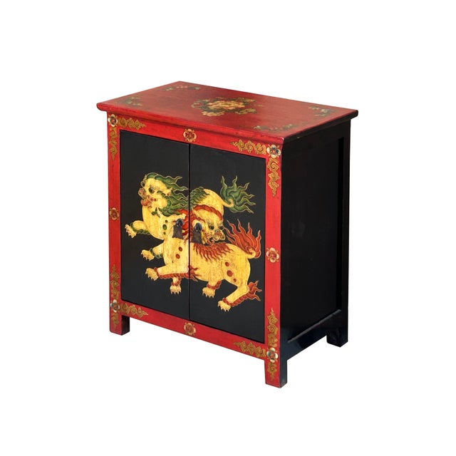 Add a bold statement of Eastern artistry to your home with this vibrant, hand-painted Tibetan nightstand or accent...