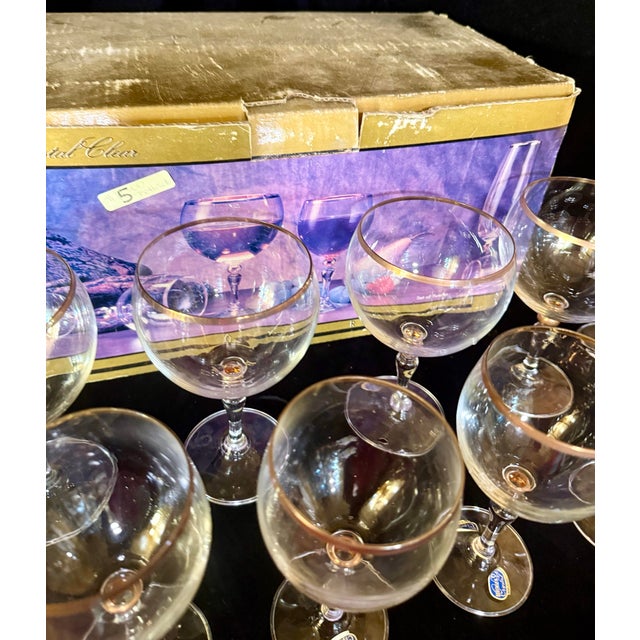 1980s Bohemian Crystal With 24k Gold Trim Stemware Set - Set of 13 For Sale - Image 4 of 12