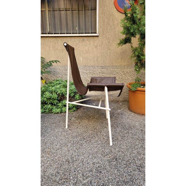 Mid-Century Modern Set of Armchairs in White Lacquered Iron and Brown Full-Grain Leather by Ilaria Marelli for Coro, 1970s For Sale - Image 3 of 14