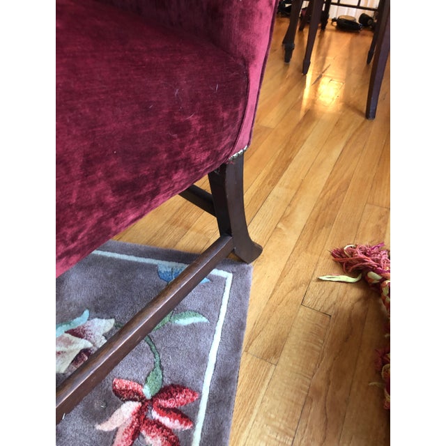 Large Plush Burgundy Velvet & Mahogany Martha Washington Club Chair For Sale - Image 9 of 12