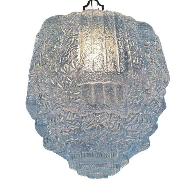 1930s Art Deco Copper Acanthus Leaf Pendant Light W Skyscraper Cobalt Blue Glass Shade For Sale - Image 5 of 9