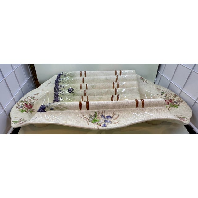 Late 19th Century Antique 19th Century Ceramic Asparagus Serving Tray With Hand Painted Floral Designs For Sale - Image 5 of 12