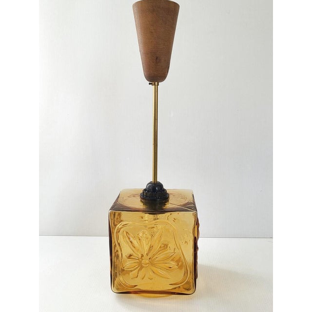 Vintage Scandinavian Pendant Light in Glass with Brass and Teak, 1960s For Sale - Image 11 of 12