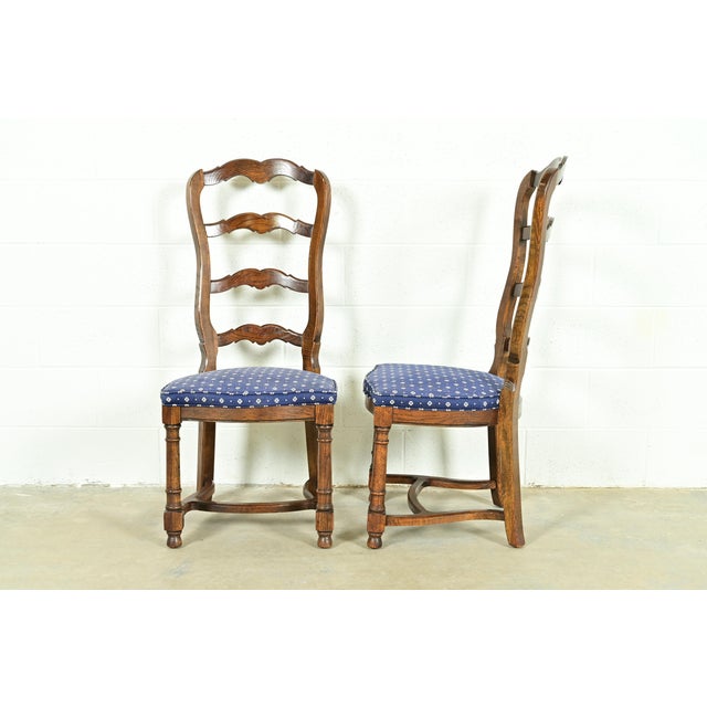 Century Furniture French Country Carved Solid Oak Ladder Back Side Chairs or Dining Chairs, Pair For Sale - Image 9 of 13