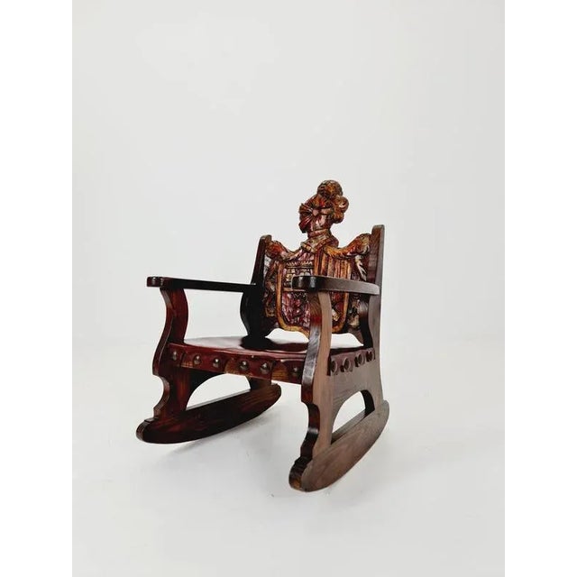 Antique Spanish Hand-Carved Wood Rocking Armchair, 1900s For Sale - Image 3 of 18