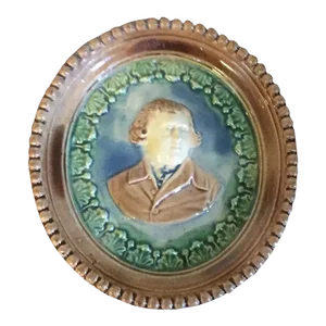 1800 Antique English George III Pearlware Portrait Plaque in Whieldon Colors