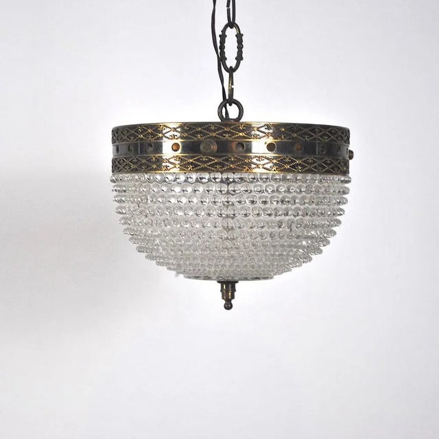 Metal Glass and Brass Pendant Lamp, 1950s For Sale - Image 7 of 8