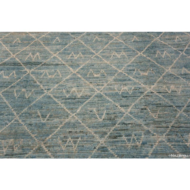 Light Blue Background Creamy White Tribal Pattern Modern Room Size Rug For Sale - Image 4 of 6