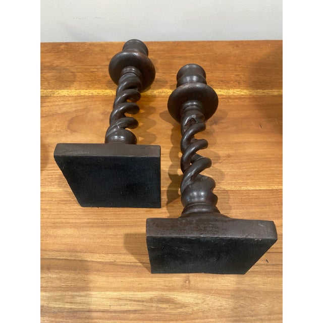 Pair of 19th Century Open Twist Wood Candlesticks For Sale - Image 10 of 11