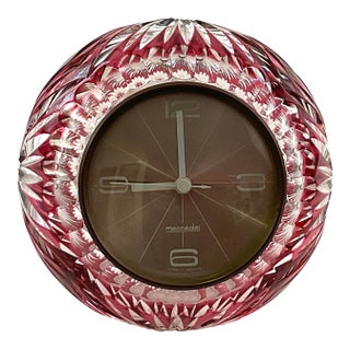 Mercedes-Benz, Orb Shaped Cranberry Glass, Cut to Clear, Desktop Clock For Sale