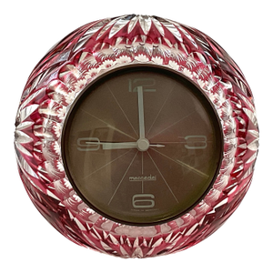 Mercedes-Benz, Orb Shaped Cranberry Glass, Cut to Clear, Desktop Clock