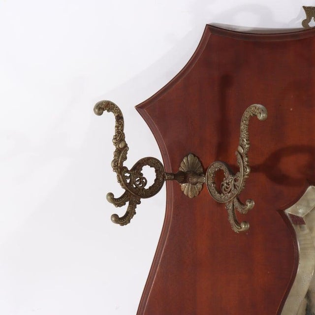 Antique Shield Form Walnut Mirrored Hat Rack With Six Hooks C1890 For Sale - Image 6 of 7