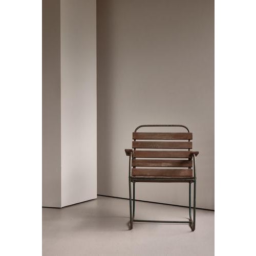1930s Swedish Iron Garden Armchair with Green Lacquered Wooden Slats, 1930s For Sale - Image 5 of 15