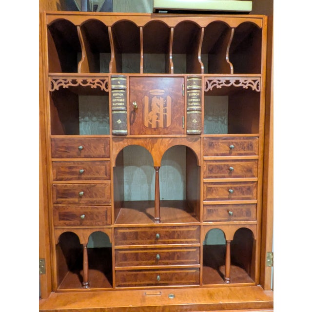 Sienna 1980s George III-Style Burr Wood Secretry With Mirrored Doors and Fitted Interior For Sale - Image 8 of 16