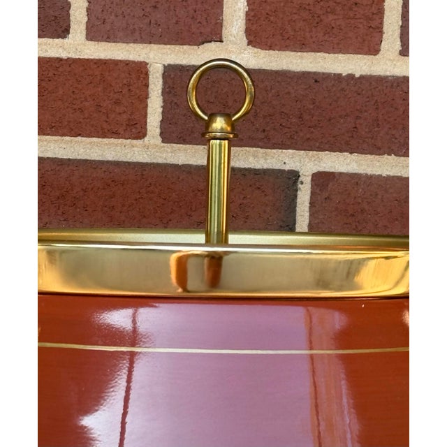 1960s Maison Janson Style Brass and Red Toleware Bouillotte Table Lamp For Sale - Image 11 of 12