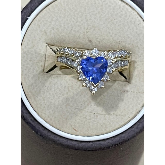 1.25 Carat Heart Shape Tanzanite and 1.5 Carat Diamond Ring 14 Karat Yellow Gold For Sale - Image 18 of 18