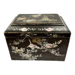 Mid 19th Century Antique Inlaid Mother of Pearl Tea Caddy