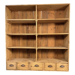 Antique English Pine Open Bookcase With Drawers, Circa 1900 For Sale