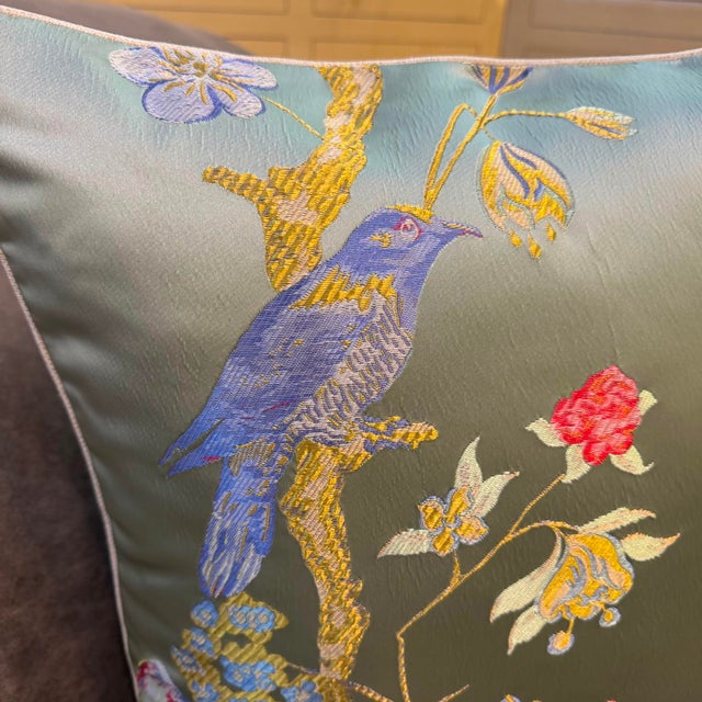 Satin Chinoiserie Bird Cushion Cover For Sale - Image 9 of 10