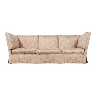 Donghia Shelter-Arm Sofa Fortuny Style Damask Champagne Fabric For Sale