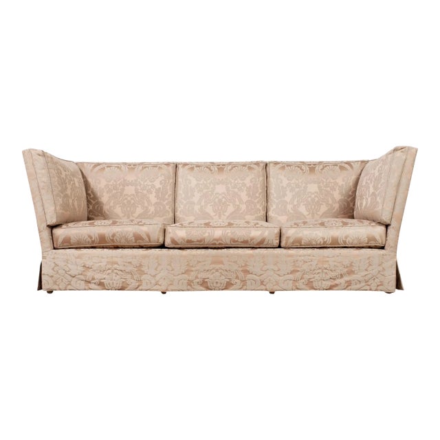 Donghia Shelter-Arm Sofa Fortuny Style Damask Champagne Fabric For Sale