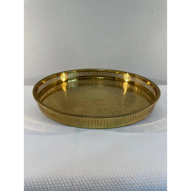 Mid 20th Century Large Round Brass Gallery Tray Chairish