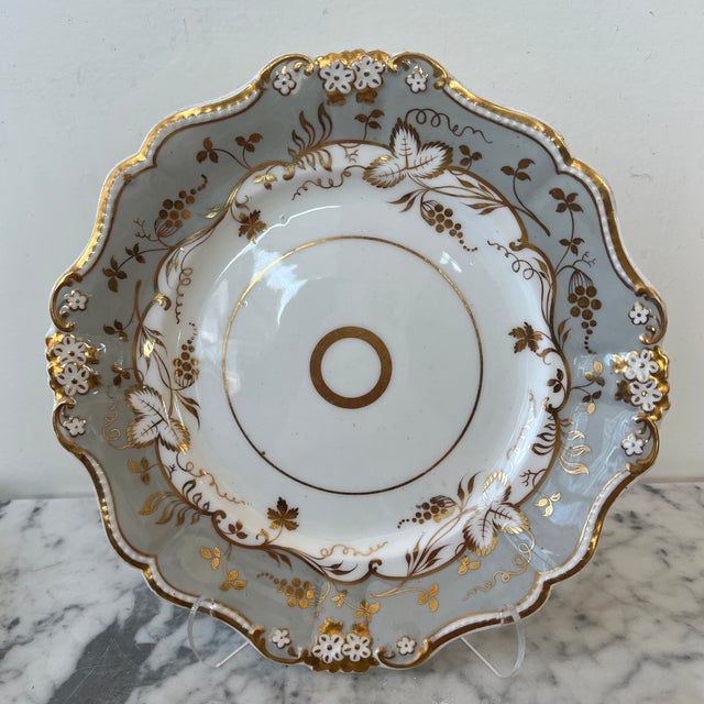 Gray Porcelain Dinner Plates W/22 Karat Gold Trim - Stamped For Sale - Image 4 of 8