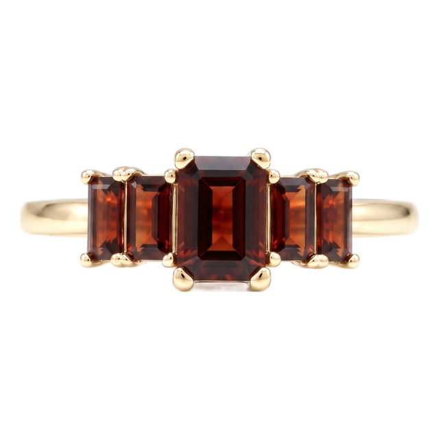 Garnet Emerald Cut Five Stone Ring | Wedding Engagement Ring | January Birthstone Ring Us 7 For Sale