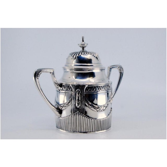 Sugar Bowl in Fluted Silver with Reliefs and Scrolls, Lid with Knob For Sale - Image 3 of 10