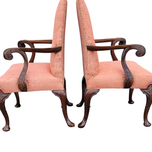 Queen Anne Pair of 19th C Walnut Queen Anne Armchairs Original Finish Scalamandra Fabric For Sale - Image 3 of 18