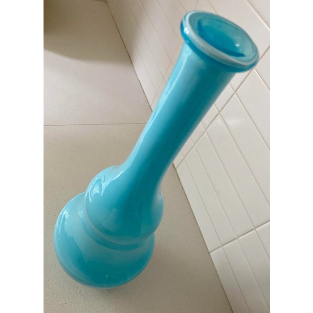 Mid-Century Modern Mid-Century Modern Monumental Empoli Blue Cased Glass Bottle For Sale - Image 3 of 4