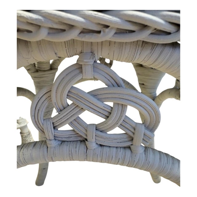 Vintage Palecek White Wicker & Rattan Boho Coastal Occasional Side Table For Sale In Indianapolis - Image 6 of 11