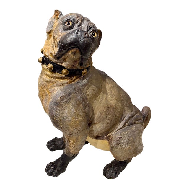 Large 19th Century English Cold-Painted Terracotta Bulldog Figure With Glass Eyes For Sale