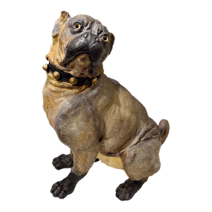Large 19th Century English Cold-Painted Terracotta Bulldog Figure With Glass Eyes