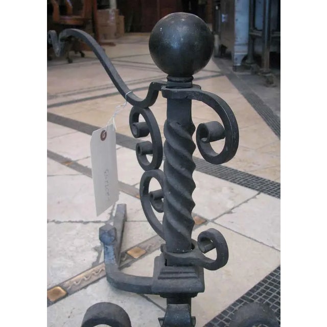 Antique Wrought Iron Andirons For Sale - Image 4 of 7
