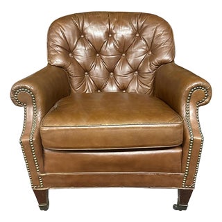 Hancock & Moore ‘Richmond’ Chestnut Tufted Leather Writer’s Chair - Vintage 1980s - Benchmade in Hickory, North Carolina For Sale