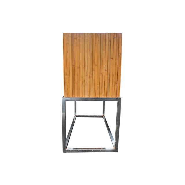 Milo Baughman Style Rattan Bamboo Cabinet on Chrome Base in Mid Century Modern Style For Sale - Image 9 of 10