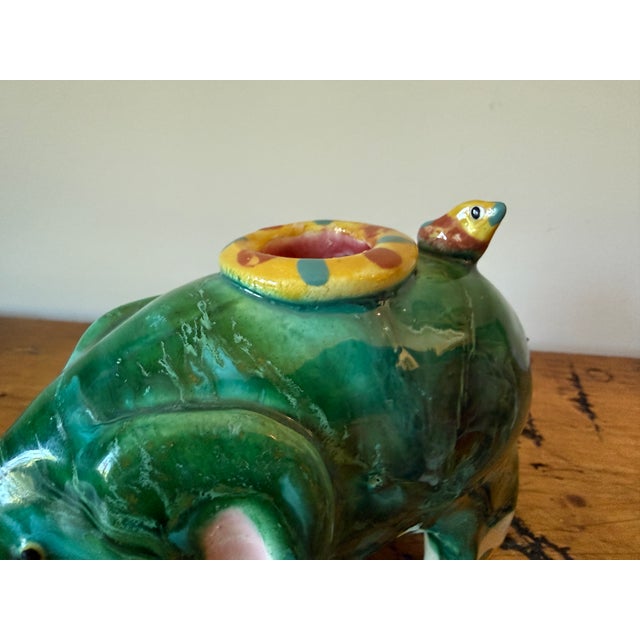 Pair of Sculpted Ceramic/Clay Whimsical Lion & Elephant Candlesticks For Sale - Image 9 of 15