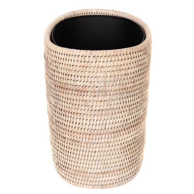 Artifacts Rattan Oval Waste Basket with Metal Liner in White Wash - 11" For Sale - Image 4 of 7