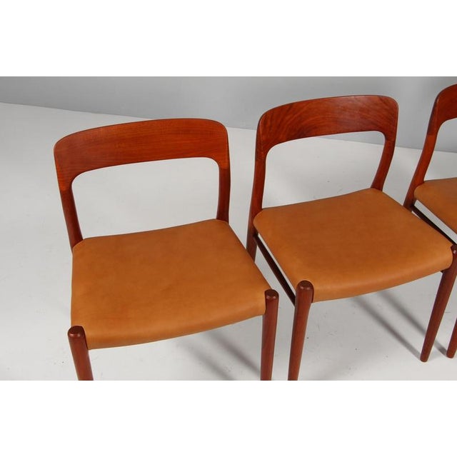 Dining Chairs in Teak and Full Grain Leather by N. O. Møller for J. L. Møllers, 1960s, Set of 4 For Sale - Image 3 of 10
