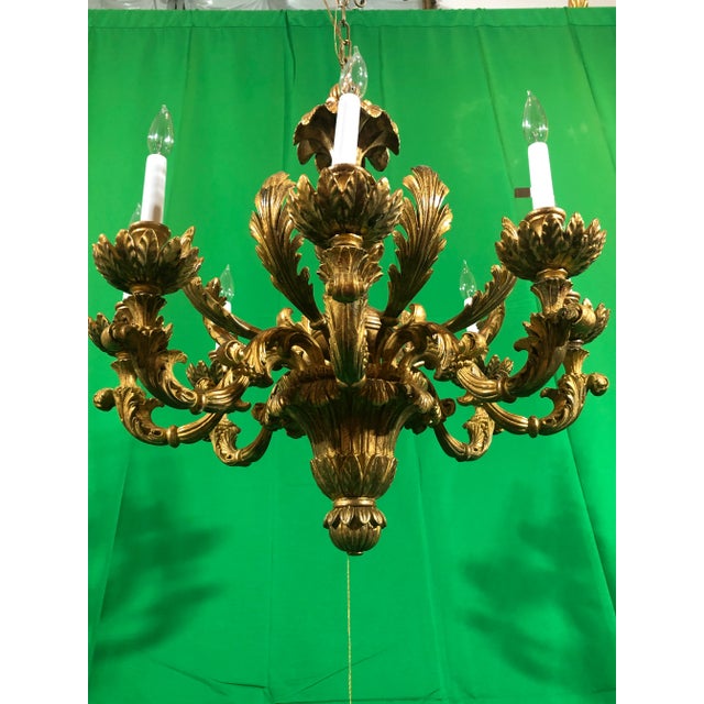 Vintage Italian Hand Carved Eight Light Chandelier For Sale - Image 9 of 13